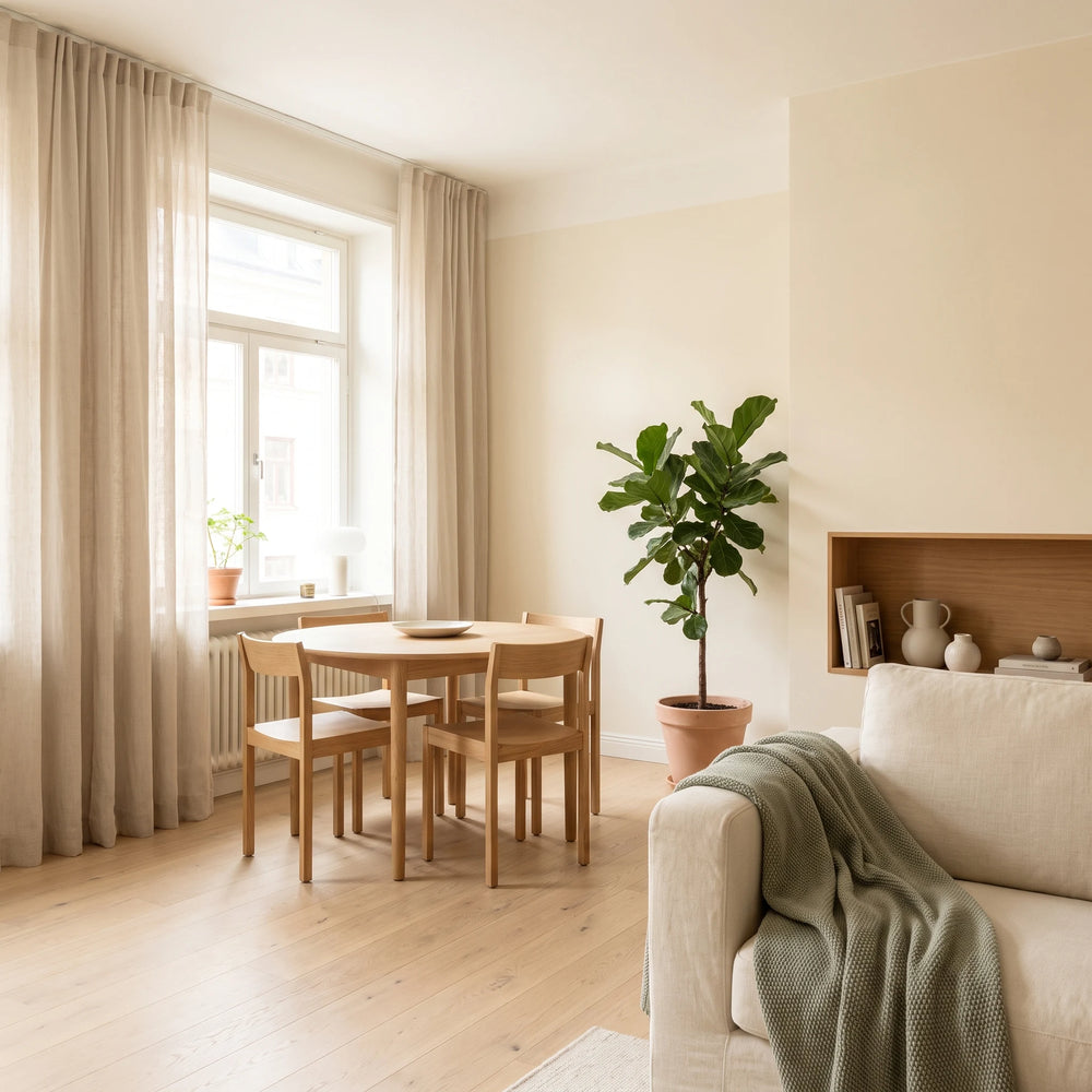 A calm, tidy home with clean wood floors — the Pilos feeling